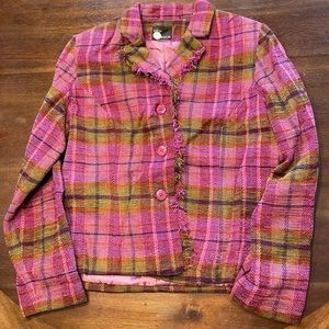 First Option beautiful green and pink plaid blazer